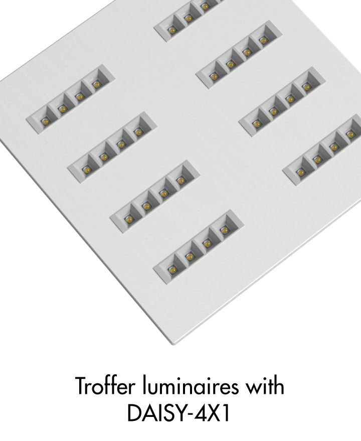 troffer luminaire example with LEDiL DAISY-4X1 Dark Light optics