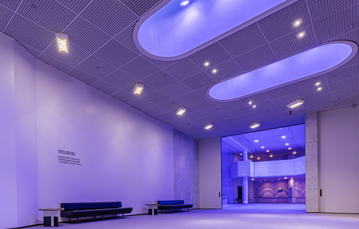 LEDiL Tunto lighting solution illuminating Finlandia Hall with elegant and modern design